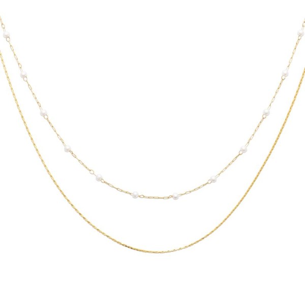 COLLIER ACIER PVD DORÉ PERLES IMIT