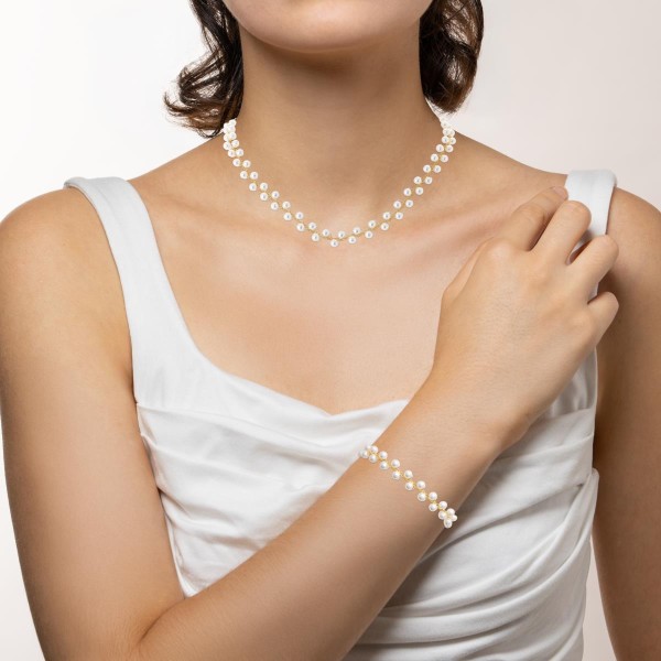 BRACELET ET COLLIER ACIER PVD DORÉ PERLES IMIT